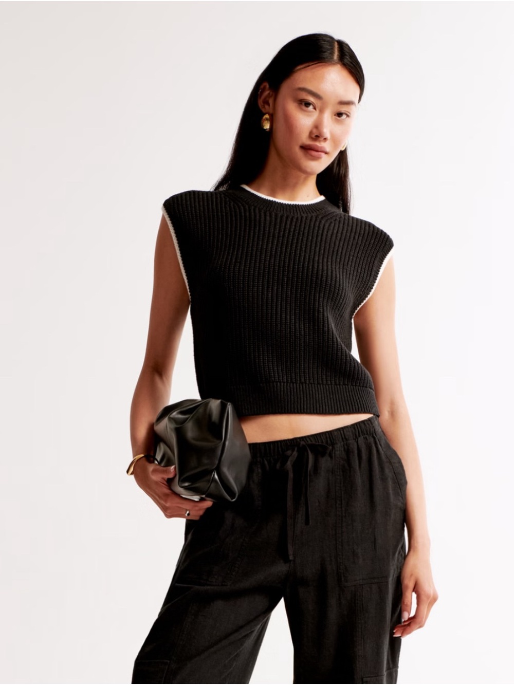 Abercrombie & Fitch Black Ribbed Sweater with White Trim